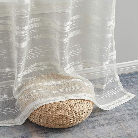 2 Broadway Striped Decorative Extra Wide Sheer Voile Light Filtering Curtain - Picture 3 of 3